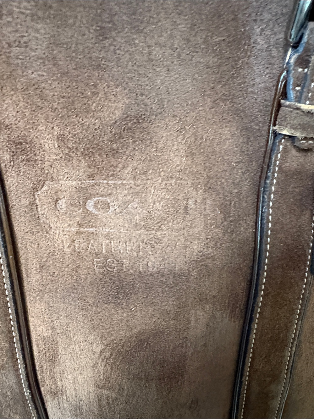 COACH  Vintage Suede shoulder bag  small tote  Brown side pockets/turn locks Y2K - Picture 5 of 17